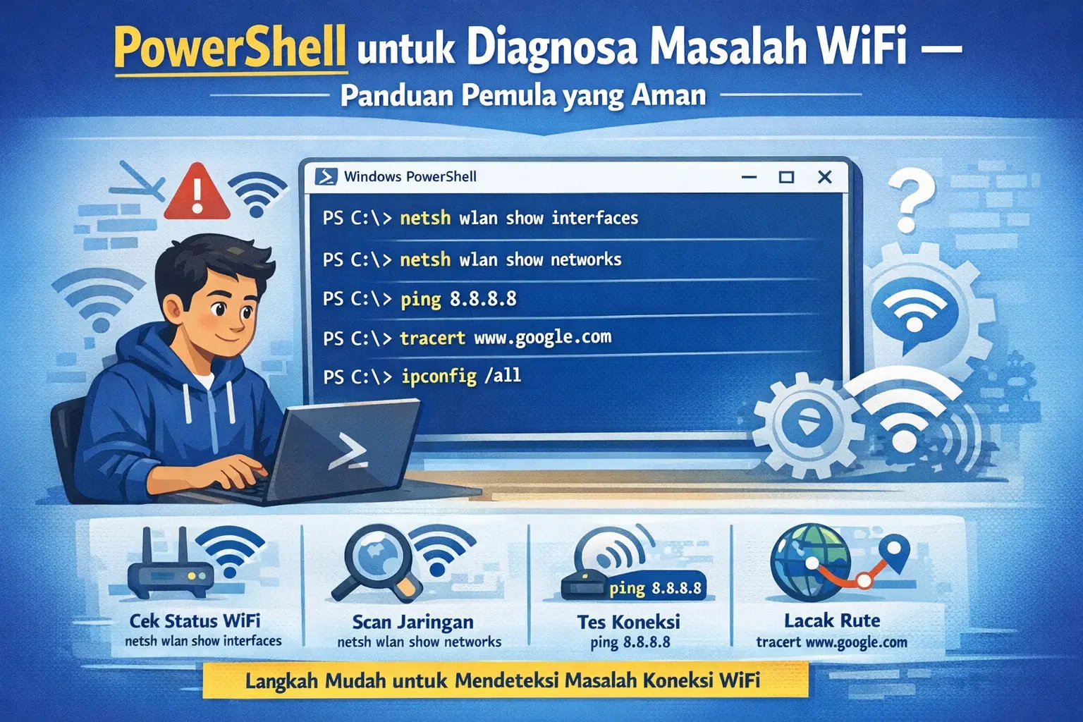 PowerShell untuk Diagnosa Masalah WiFi — Panduan Pemula yang Aman