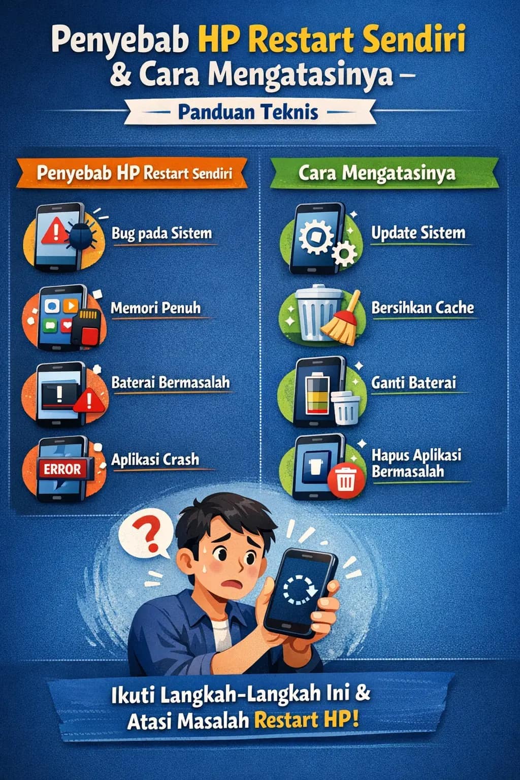 Penyebab HP Restart Sendiri & Cara Mengatasinya — Panduan Teknis oleh Riz.Net